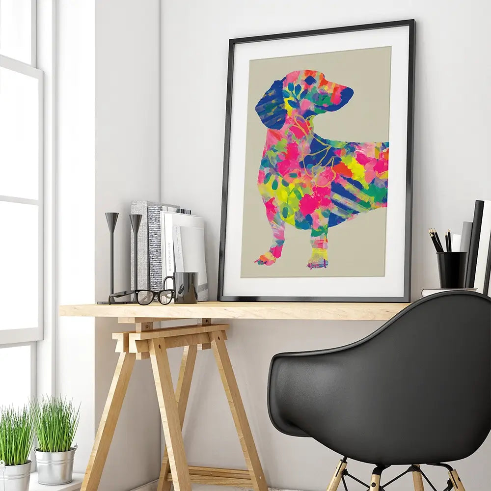 Patterned Dachshund Framed Art Print Patterned Dachshund Framed Art Print wall art product Chromatic Storm Studio