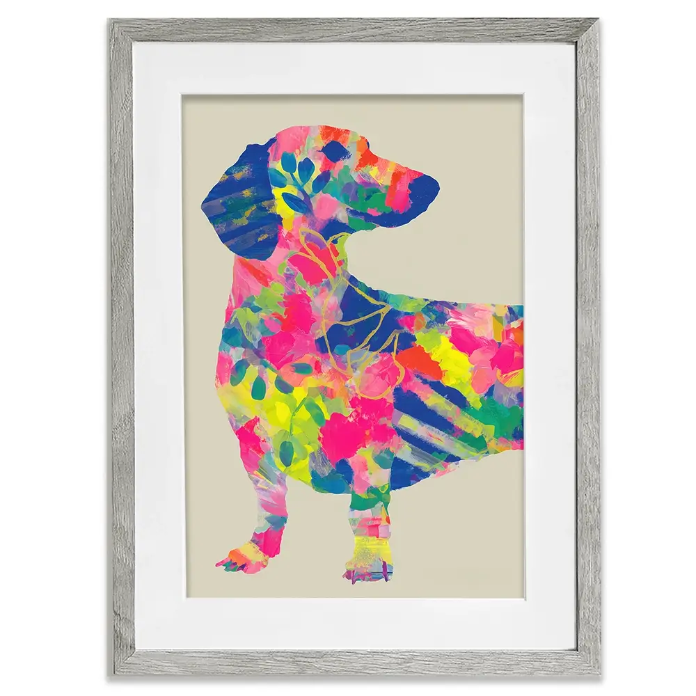 Patterned Dachshund Framed Art Print Patterned Dachshund Framed Art Print wall art product Chromatic Storm Studio