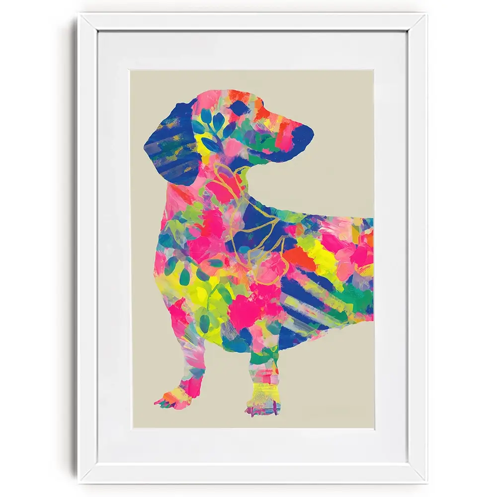 Patterned Dachshund Framed Art Print Patterned Dachshund Framed Art Print wall art product Chromatic Storm Studio