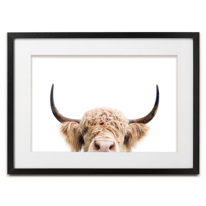 Peeking Cow Framed Art Print wall art product Sisi and Seb