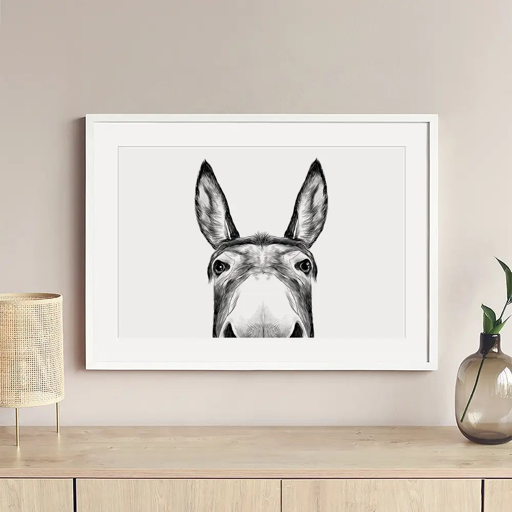 Peeking Donkey Framed Art Print Peeking Donkey Framed Art Print wall art product Serafima Antipova / Shutterstock