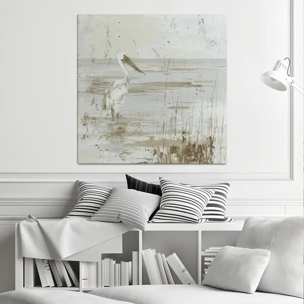 Pelican Among Reeds Square Canvas Print Pelican Among Reeds Square Canvas Print wall art product Chromatic Storm Studio