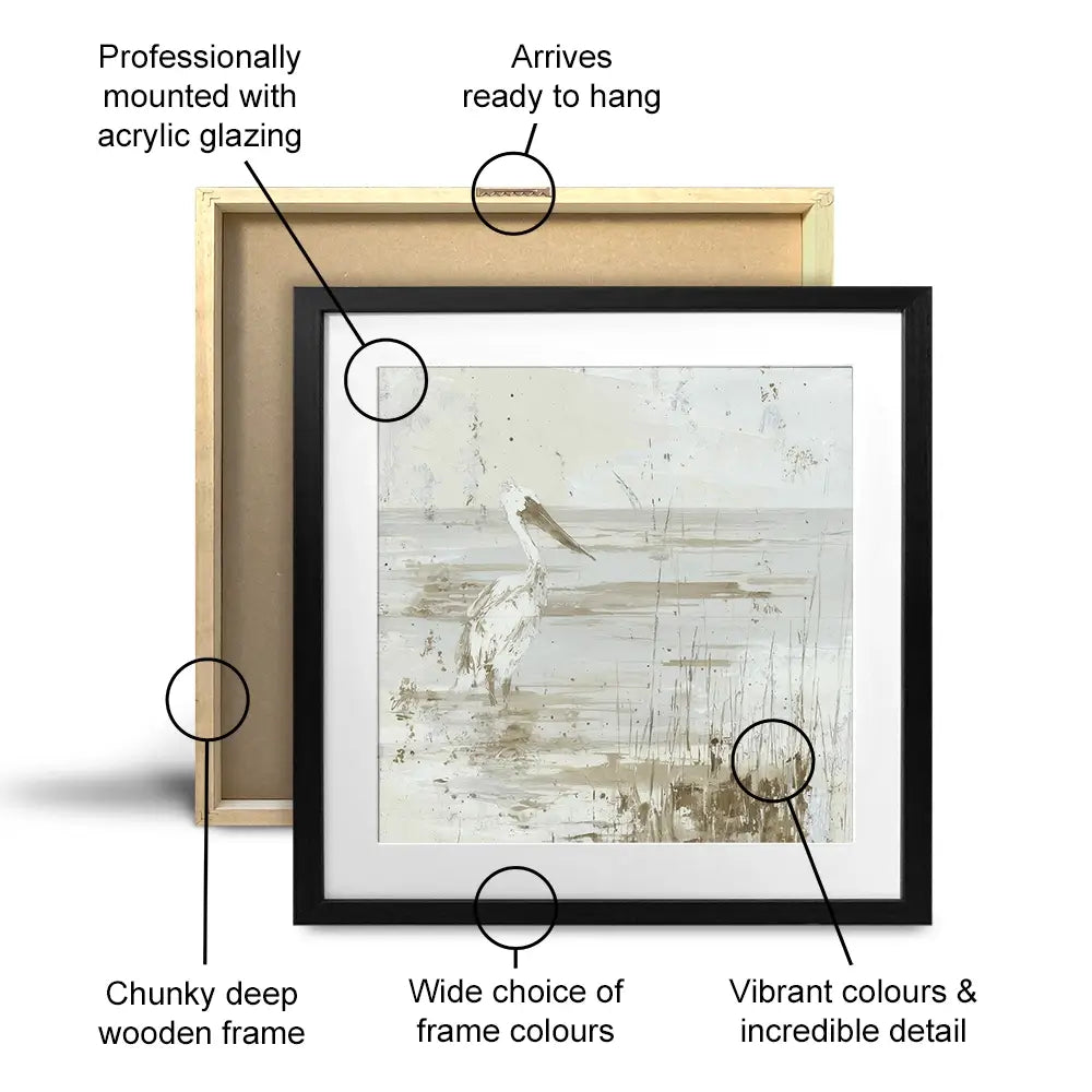 Pelican Among Reeds Square Framed Art Print Pelican Among Reeds Square Framed Art Print wall art product Chromatic Storm Studio