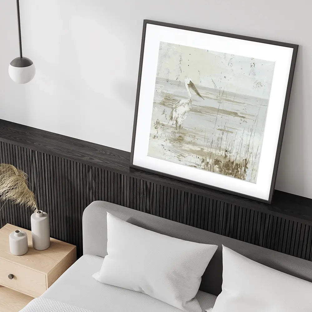 Pelican Among Reeds Square Framed Art Print Pelican Among Reeds Square Framed Art Print wall art product Chromatic Storm Studio