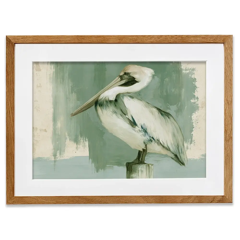 Pelican On A Post Framed Art Print Pelican On A Post Framed Art Print wall art product Chromatic Storm Studio