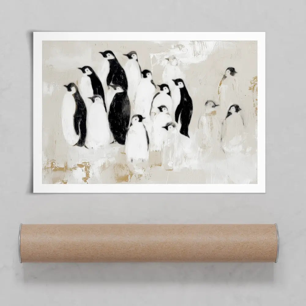 Penguin Colony Drift Art Print Penguin Colony Drift Art Print wall art product Chromatic Storm Studio