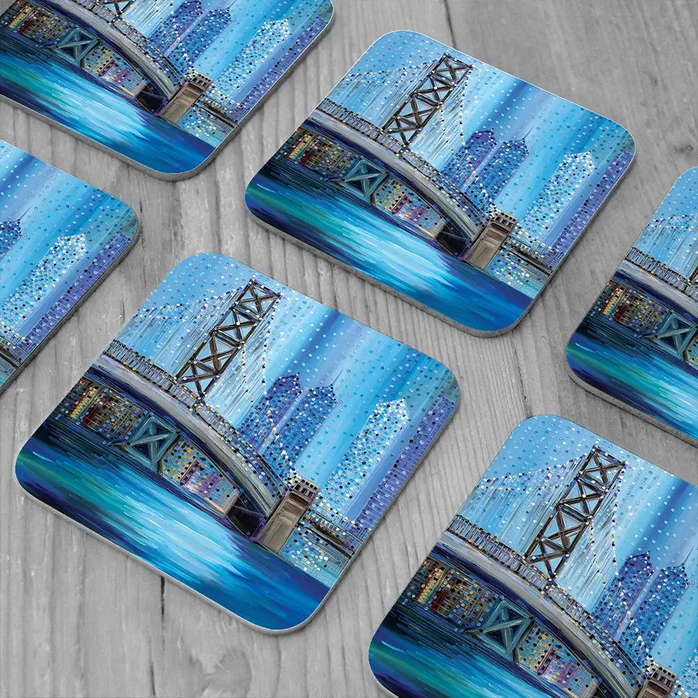 Philadelphia Bridge Coaster Set Rainbow Soul Tree Coaster Set | Rainbow Soul Tree Art Coasters wall art product Ekaterina Ermilkina