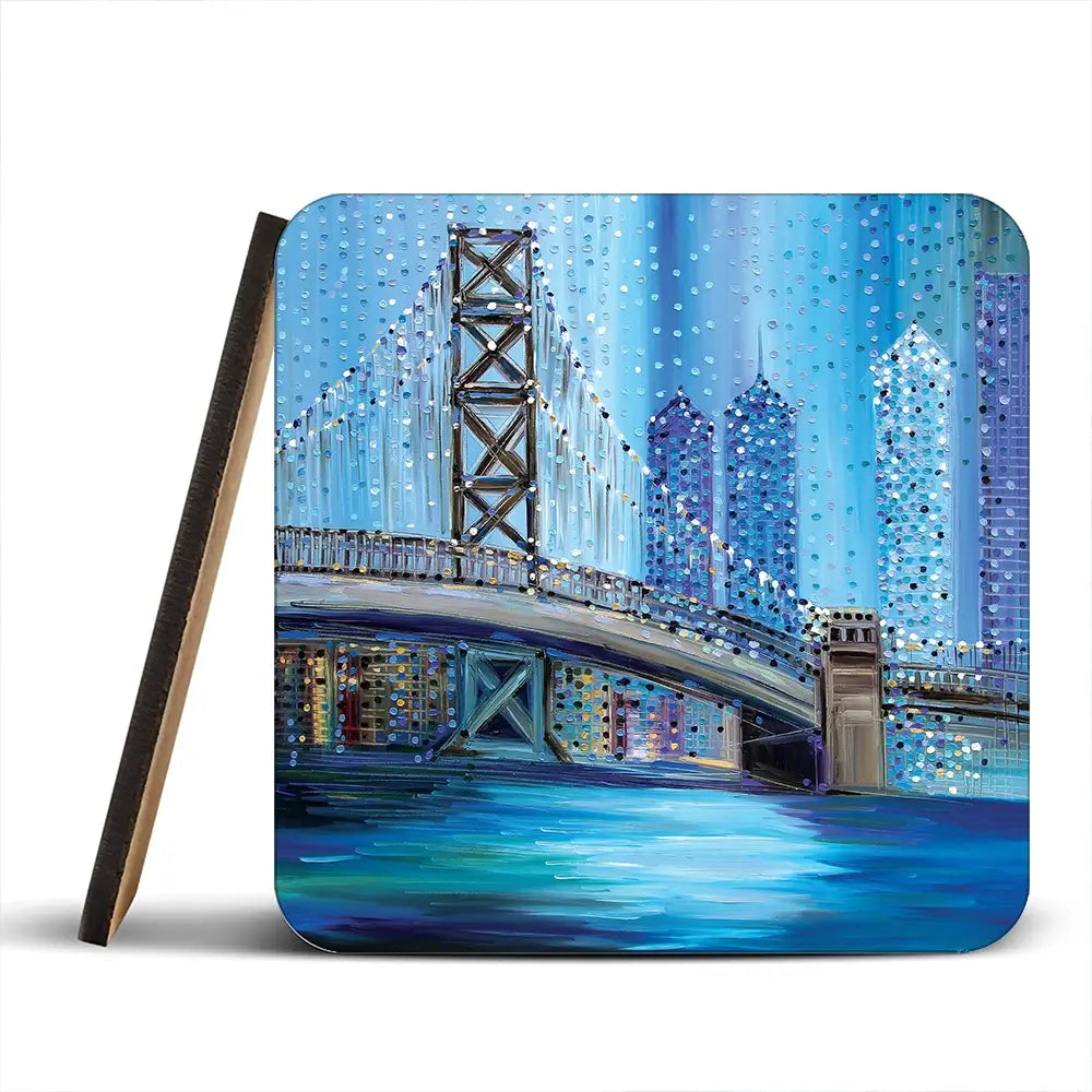 Philadelphia Bridge Coaster Set Rainbow Soul Tree Coaster Set | Rainbow Soul Tree Art Coasters wall art product Ekaterina Ermilkina
