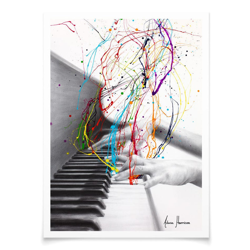 Golden Wood Framed Print of Ballerinas and Piano - 