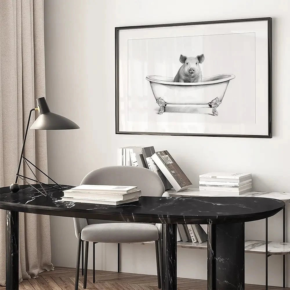 Pig In A Bathtub Framed Art Print Pig In A Bathtub Framed Art Print wall art product Victoria Borges