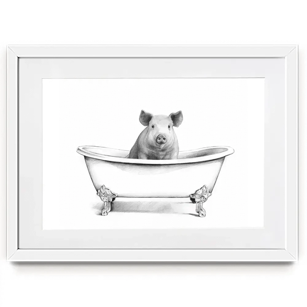 Pig In A Bathtub Framed Art Print Pig In A Bathtub Framed Art Print wall art product Victoria Borges