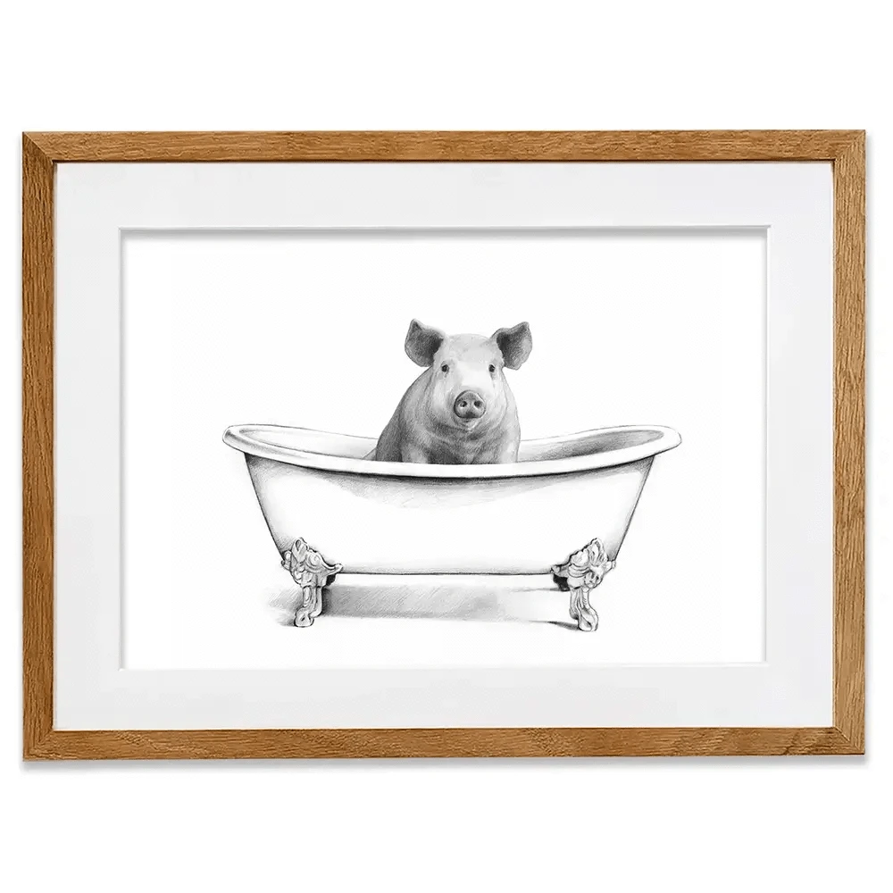 Pig In A Bathtub Framed Art Print Pig In A Bathtub Framed Art Print wall art product Victoria Borges
