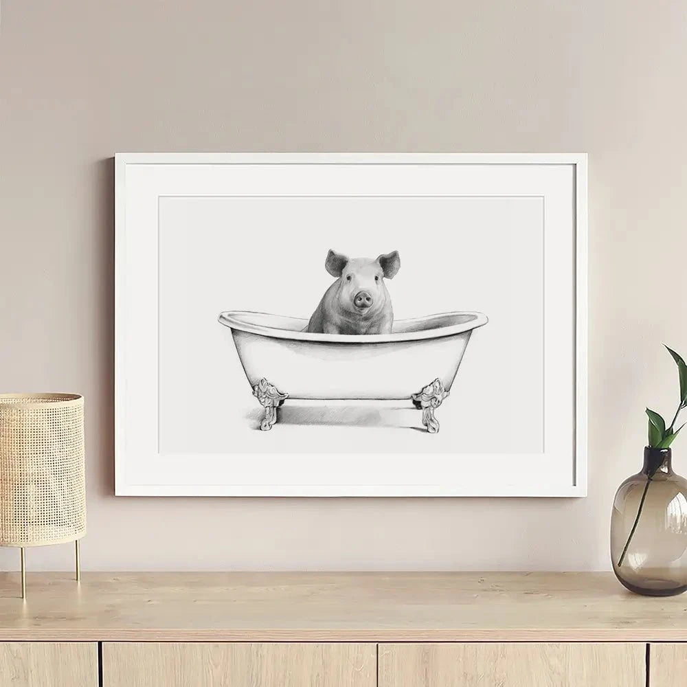 Pig In A Bathtub Framed Art Print Pig In A Bathtub Framed Art Print wall art product Victoria Borges