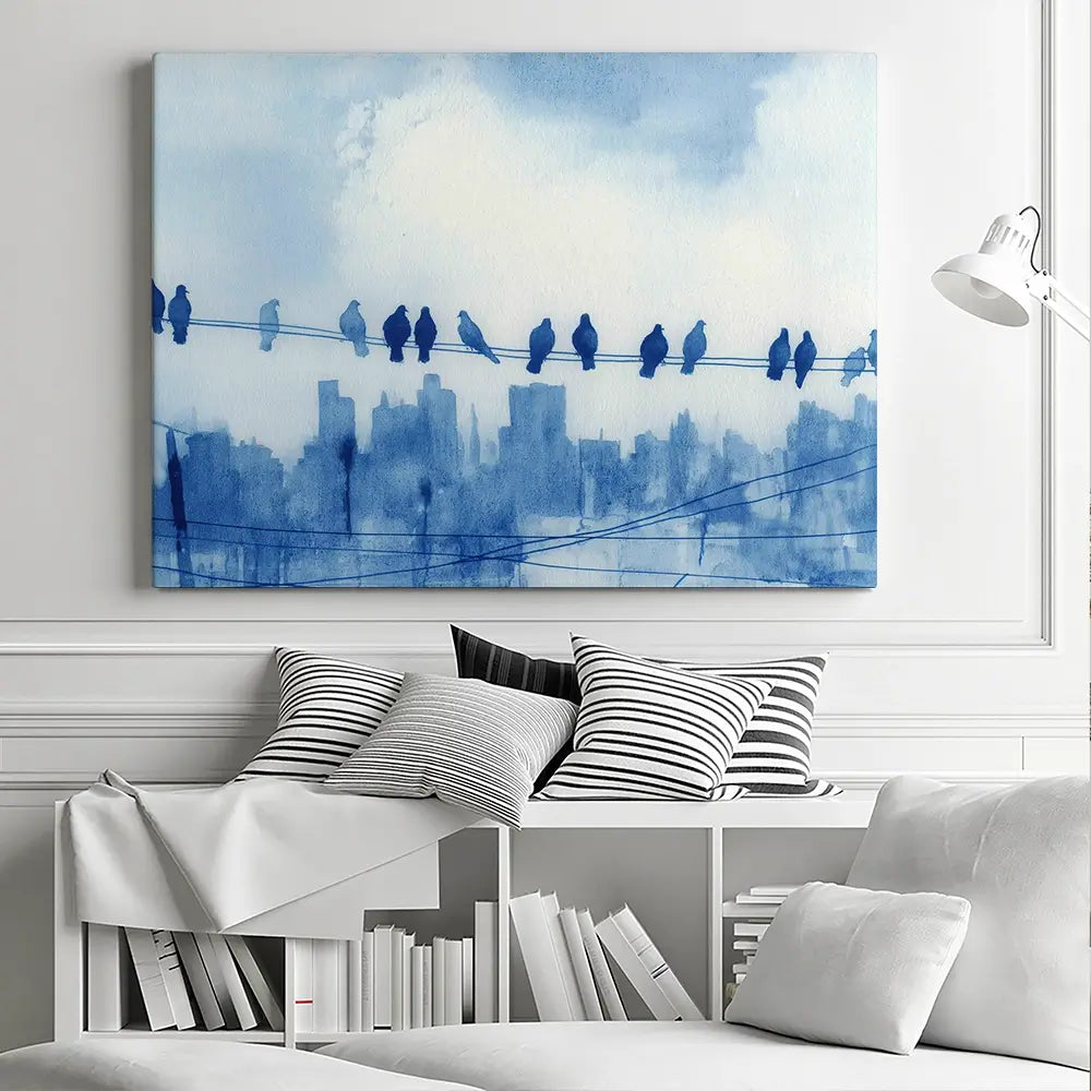 Pigeons Over New York Canvas Print Pigeons Over New York Canvas Print wall art product Chromatic Storm Studio