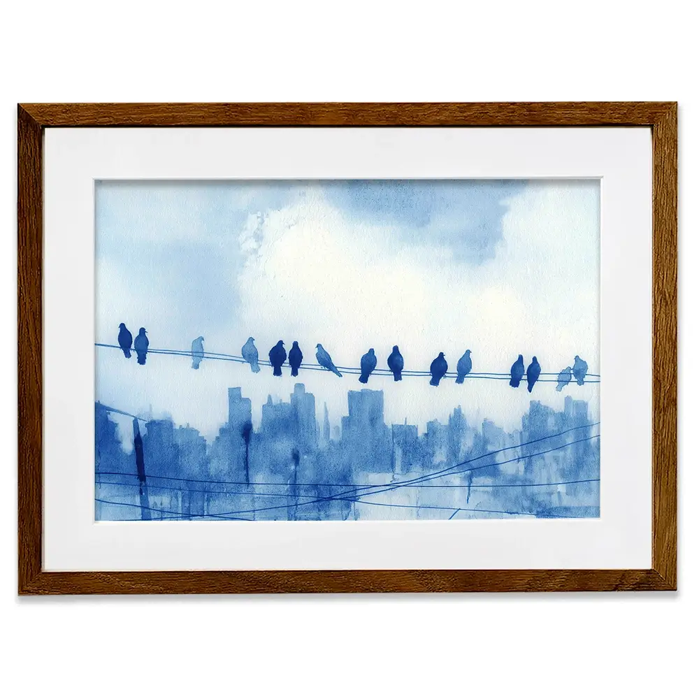 Pigeons Over New York Framed Art Print Pigeons Over New York Framed Art Print wall art product Chromatic Storm Studio