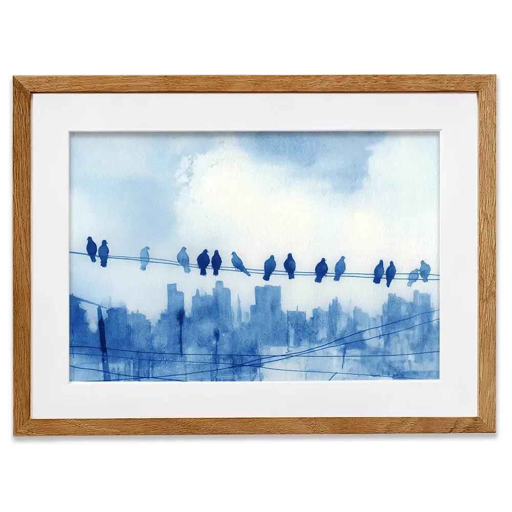 Pigeons Over New York Framed Art Print Pigeons Over New York Framed Art Print wall art product Chromatic Storm Studio