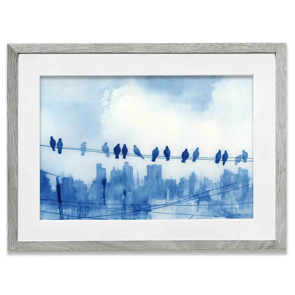 Pigeons Over New York Framed Art Print Pigeons Over New York Framed Art Print wall art product Chromatic Storm Studio