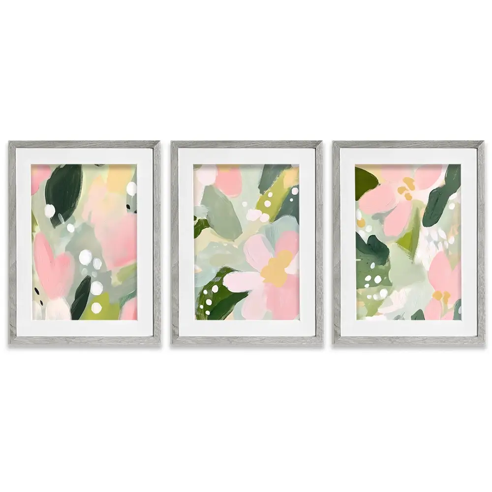 Pink And Green Pops Framed Art Print Trio Pink And Green Pops Framed Art Print Trio wall art product IAmHomeStudio