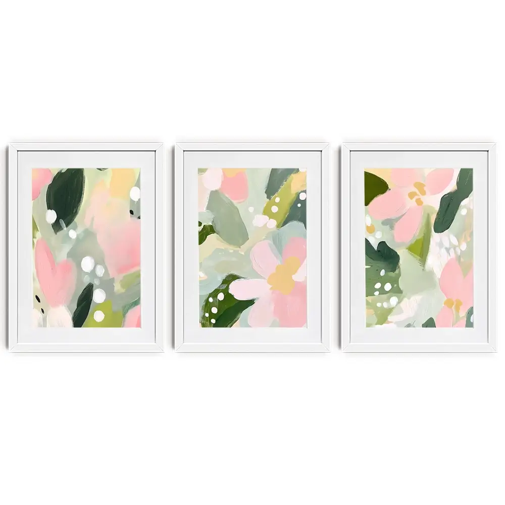 Pink And Green Pops Framed Art Print Trio Pink And Green Pops Framed Art Print Trio wall art product IAmHomeStudio