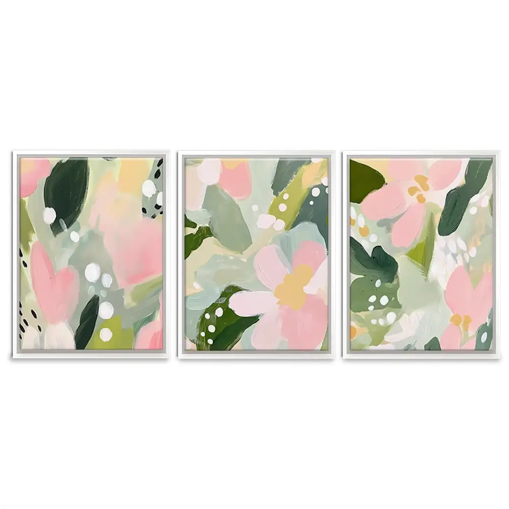 Pink And Green Pops Trio Canvas Print Pink And Green Pops Trio Canvas Print wall art product IAmHomeStudio