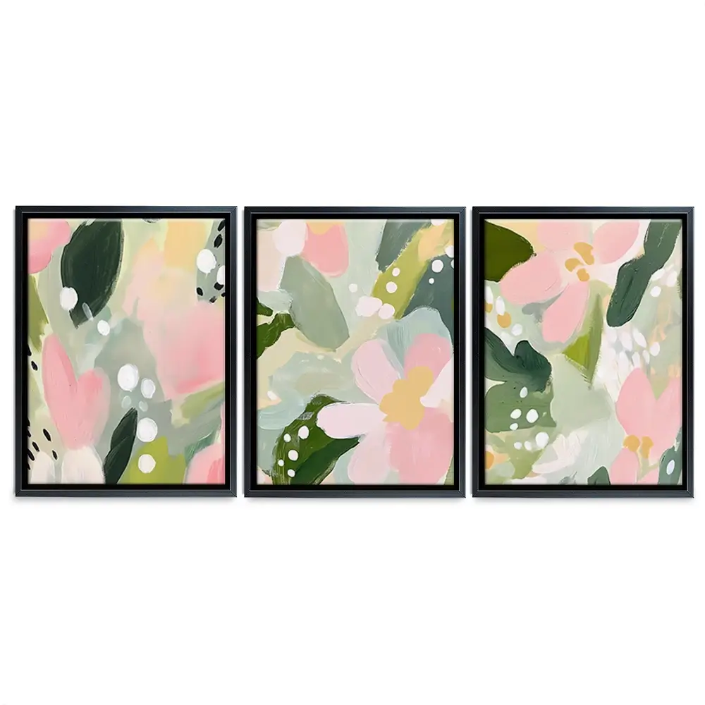 Pink And Green Pops Trio Canvas Print Pink And Green Pops Trio Canvas Print wall art product IAmHomeStudio