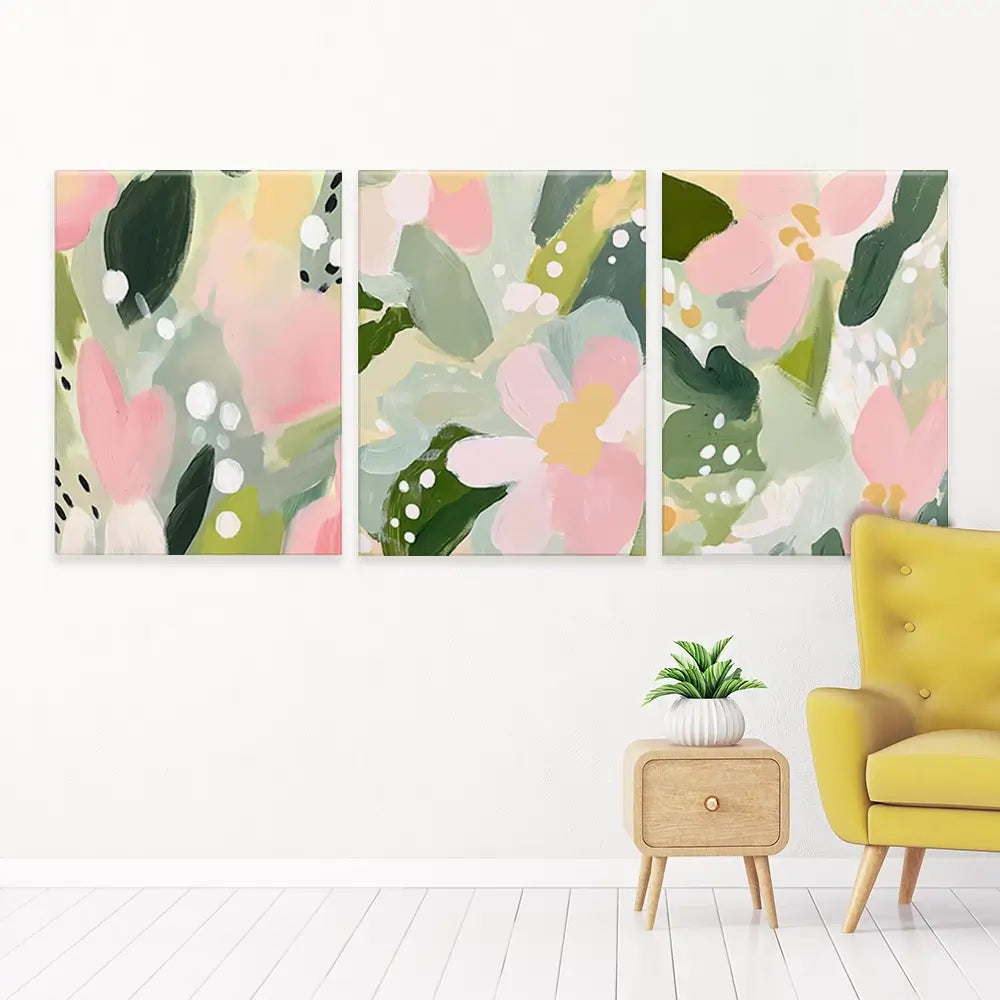 Pink And Green Pops Trio Canvas Print Pink And Green Pops Trio Canvas Print wall art product IAmHomeStudio