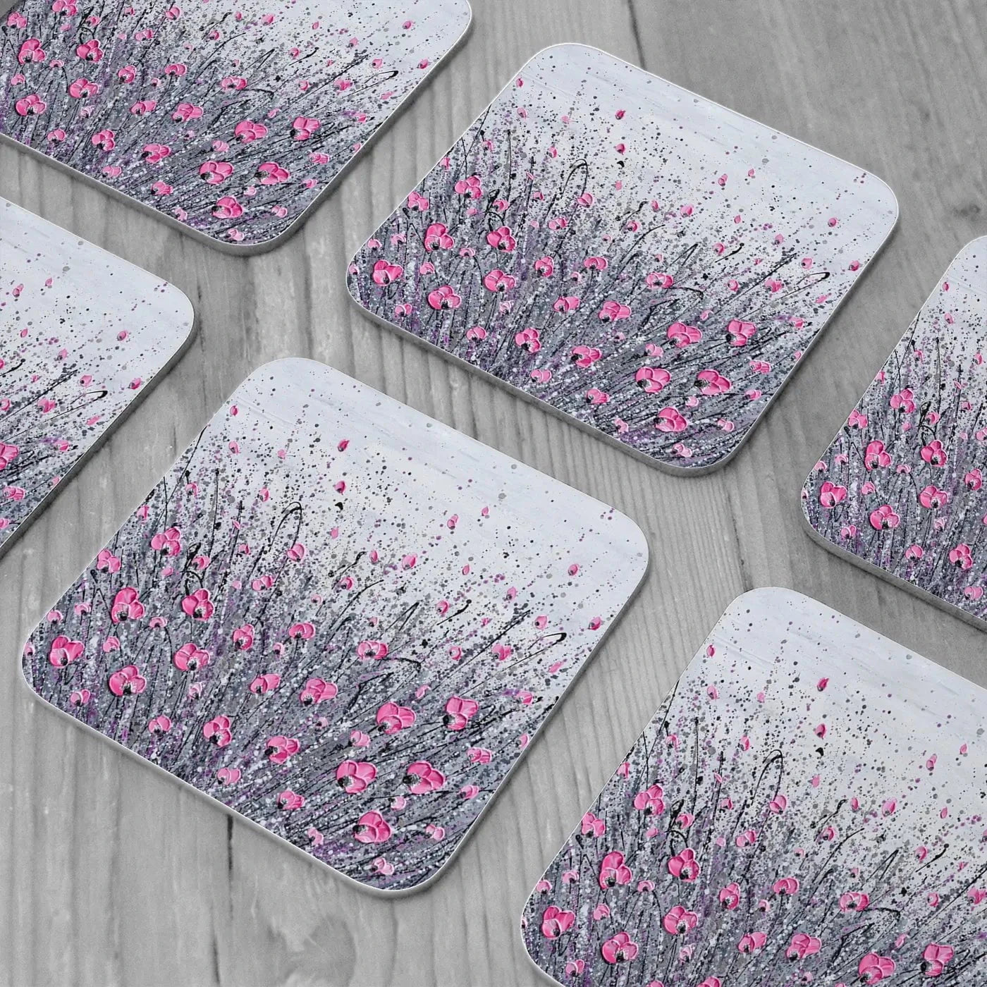 Pink And Grey Flowers Coaster Set Rainbow Soul Tree Coaster Set | Rainbow Soul Tree Art Coasters wall art product Olga Tkachyk