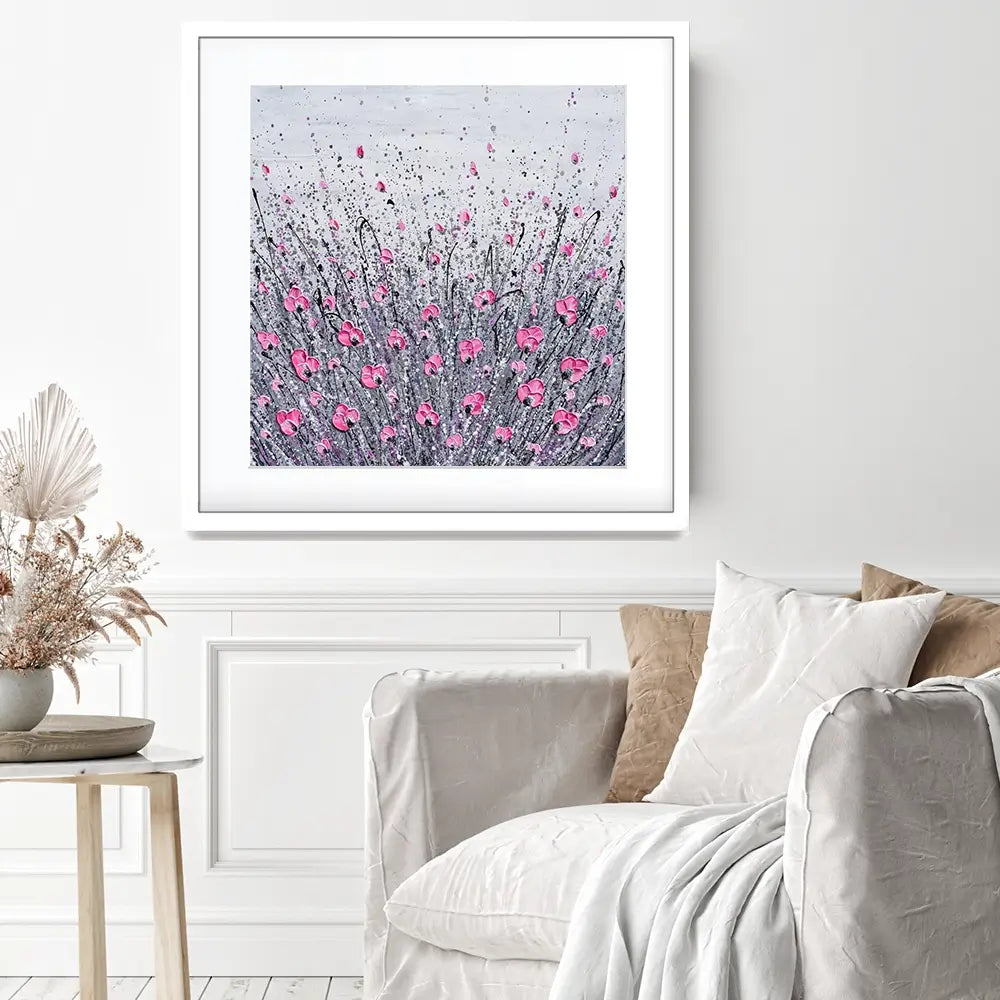 Pink And Grey Flowers Square Framed Art Print Pink And Grey Flowers Square Framed Art Print wall art product Olga Tkachyk