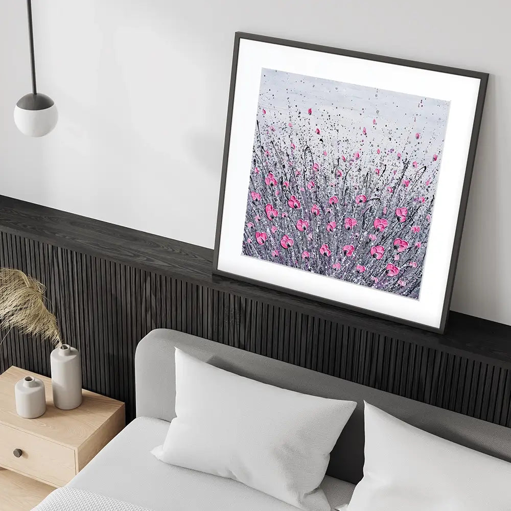 Pink And Grey Flowers Square Framed Art Print Pink And Grey Flowers Square Framed Art Print wall art product Olga Tkachyk