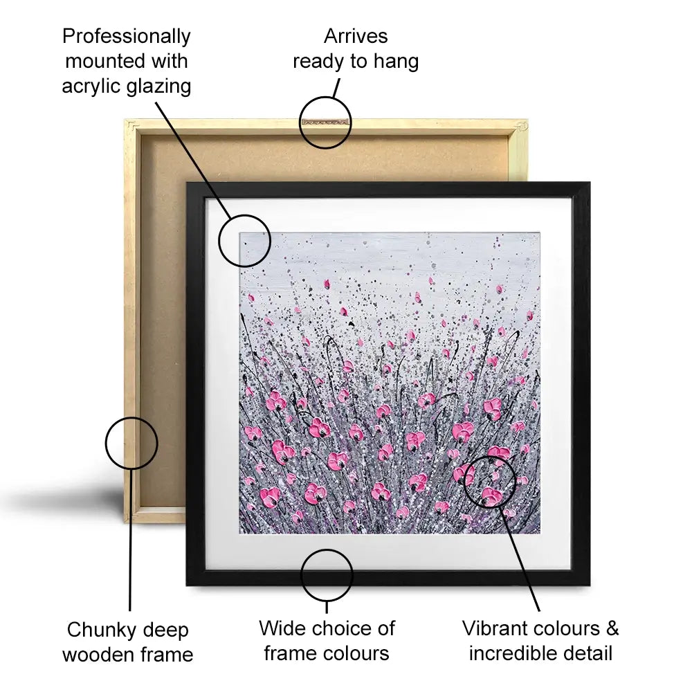 Pink And Grey Flowers Square Framed Art Print Pink And Grey Flowers Square Framed Art Print wall art product Olga Tkachyk