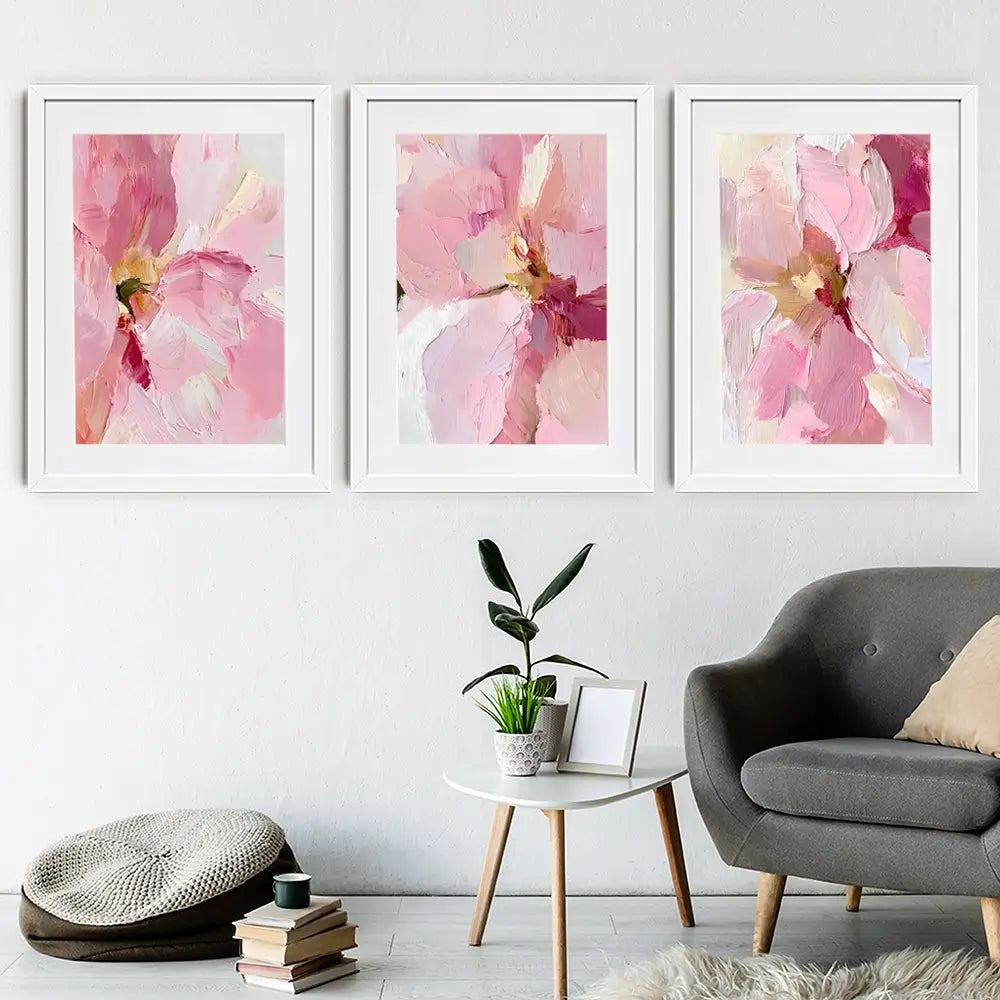 Pink Floral Framed Art Print Trio Pink Floral Framed Art Print Trio wall art product IAmHomeStudio