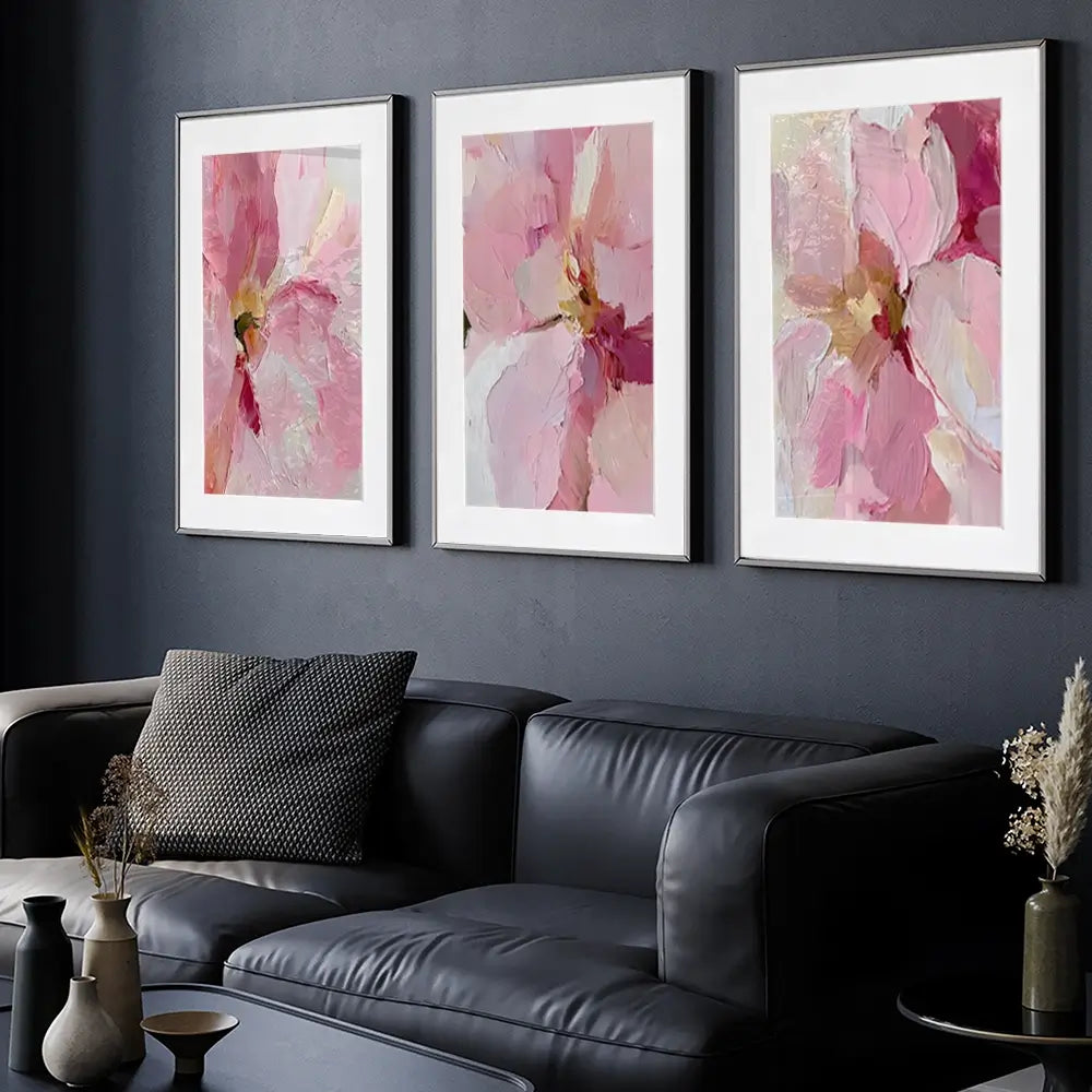 Pink Floral Framed Art Print Trio Pink Floral Framed Art Print Trio wall art product IAmHomeStudio