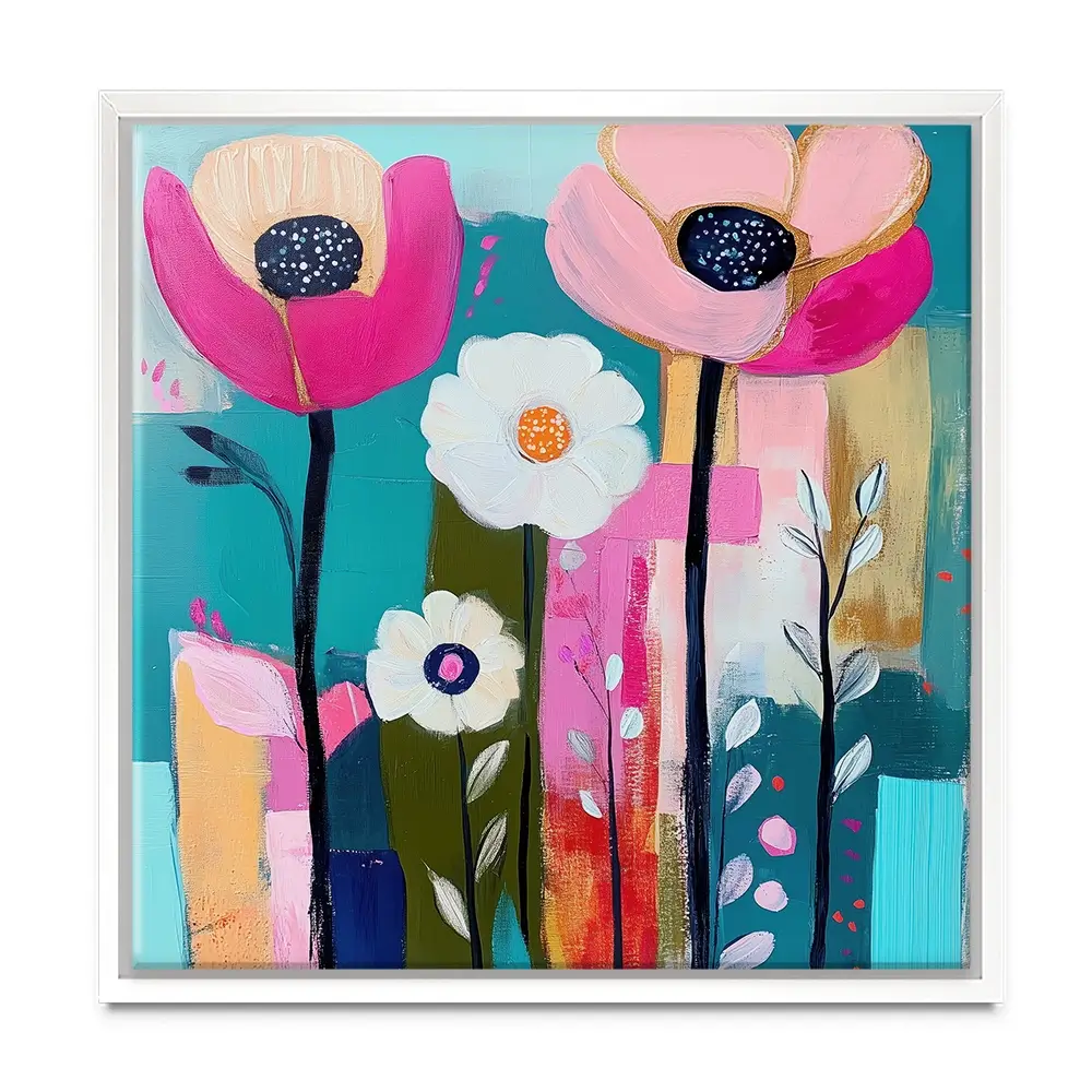 Pink Flower Pop 2 Square Canvas Print Pink Flower Pop 2 Square Canvas Print wall art product Tanya Ocean