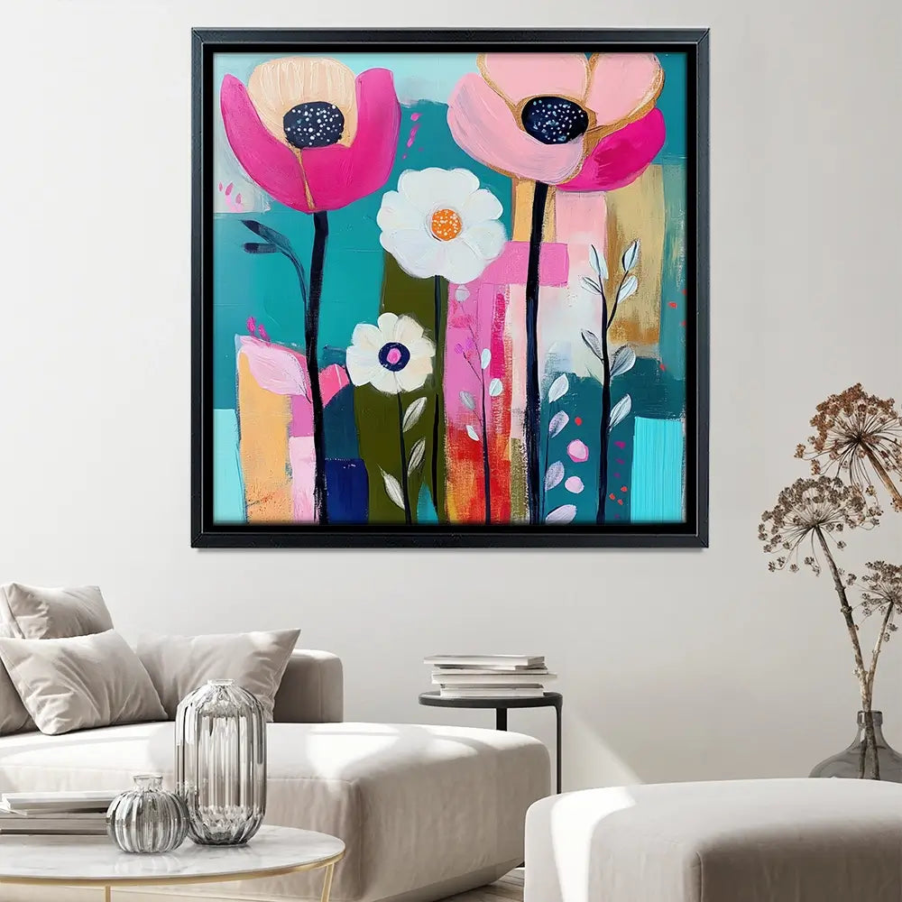 Pink Flower Pop 2 Square Canvas Print Pink Flower Pop 2 Square Canvas Print wall art product Tanya Ocean