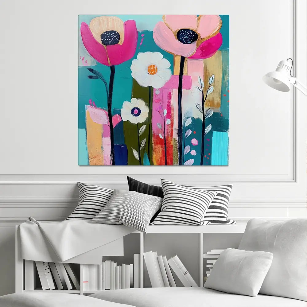 Pink Flower Pop 2 Square Canvas Print Pink Flower Pop 2 Square Canvas Print wall art product Tanya Ocean