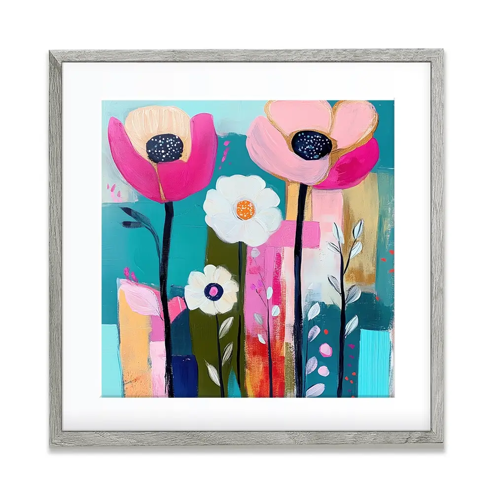 Pink Flower Pop 2 Square Framed Art Print Pink Flower Pop 2 Square Framed Art Print wall art product Tanya Ocean