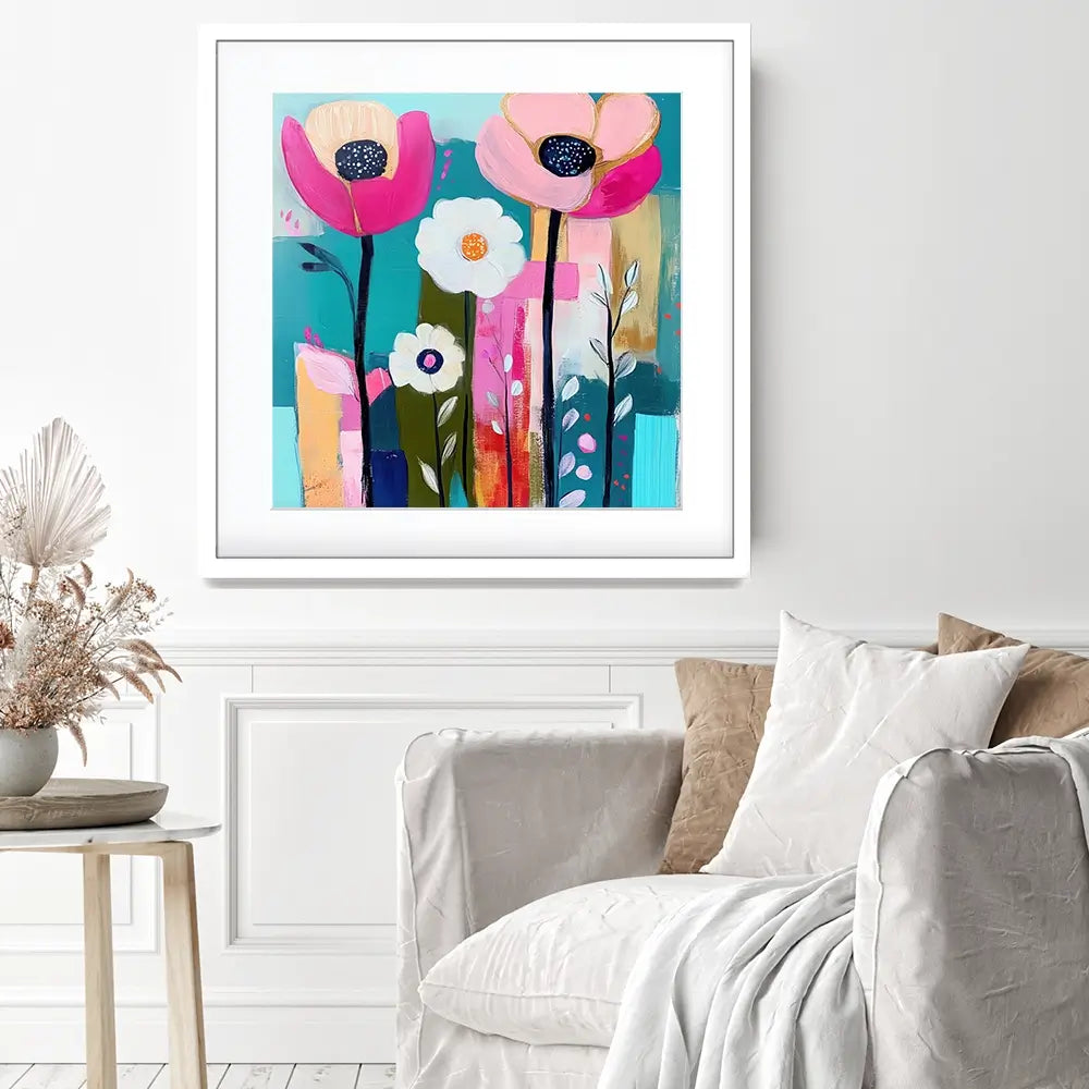 Pink Flower Pop 2 Square Framed Art Print Pink Flower Pop 2 Square Framed Art Print wall art product Tanya Ocean