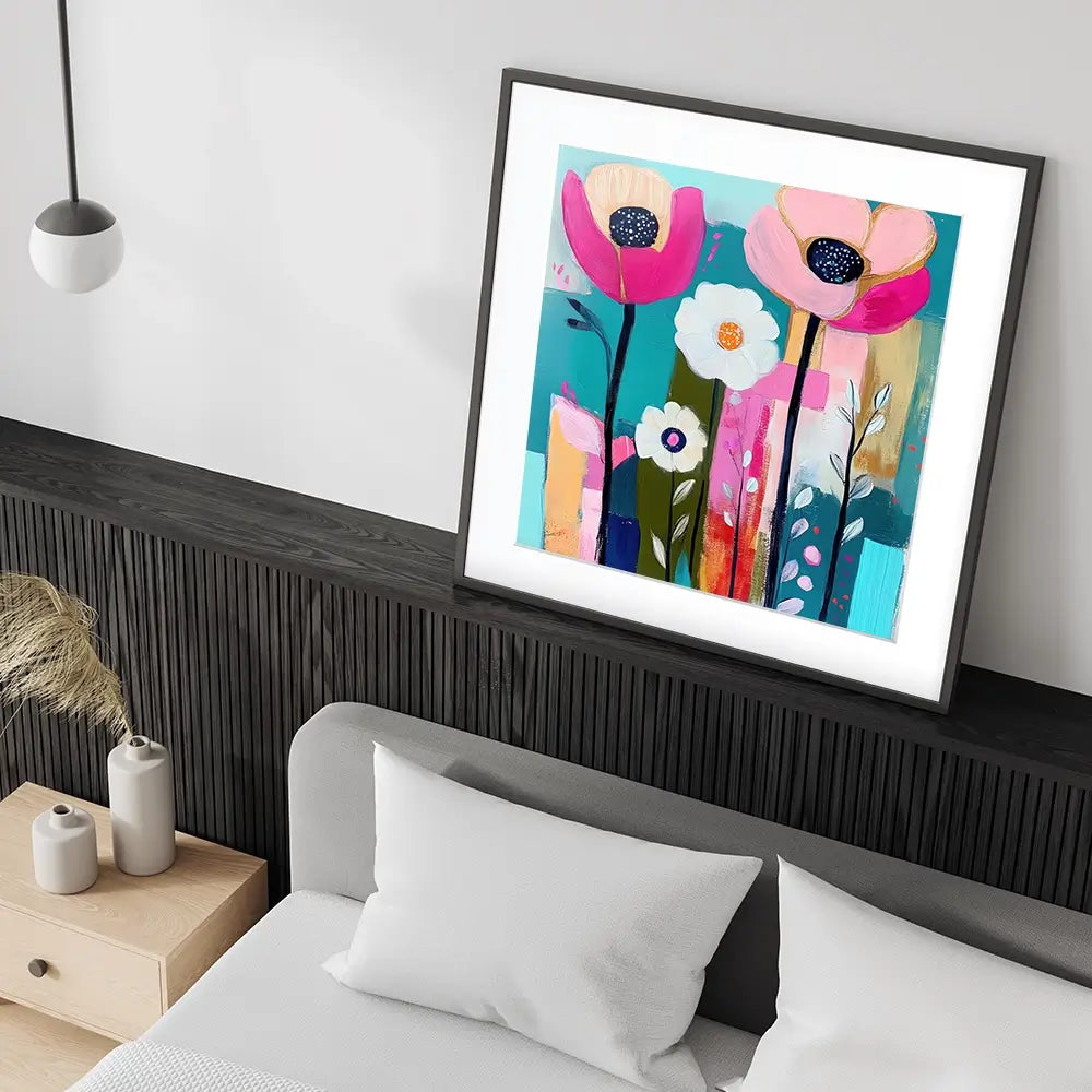 Pink Flower Pop 2 Square Framed Art Print Pink Flower Pop 2 Square Framed Art Print wall art product Tanya Ocean