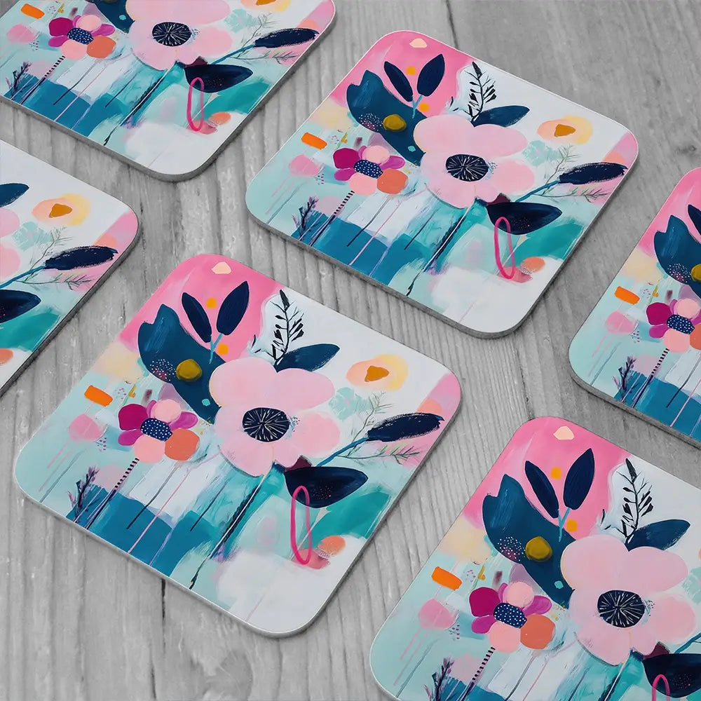 Pink Coaster Set Pink Flower Pop Coaster Set