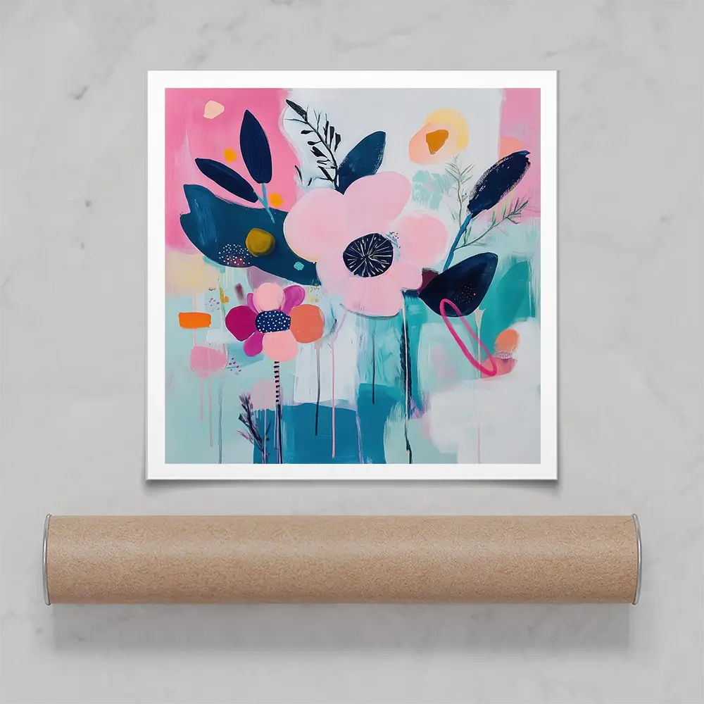 Pink Flower Pop Square Art Print Pink Flower Pop Square Art Print wall art product Tanya Ocean