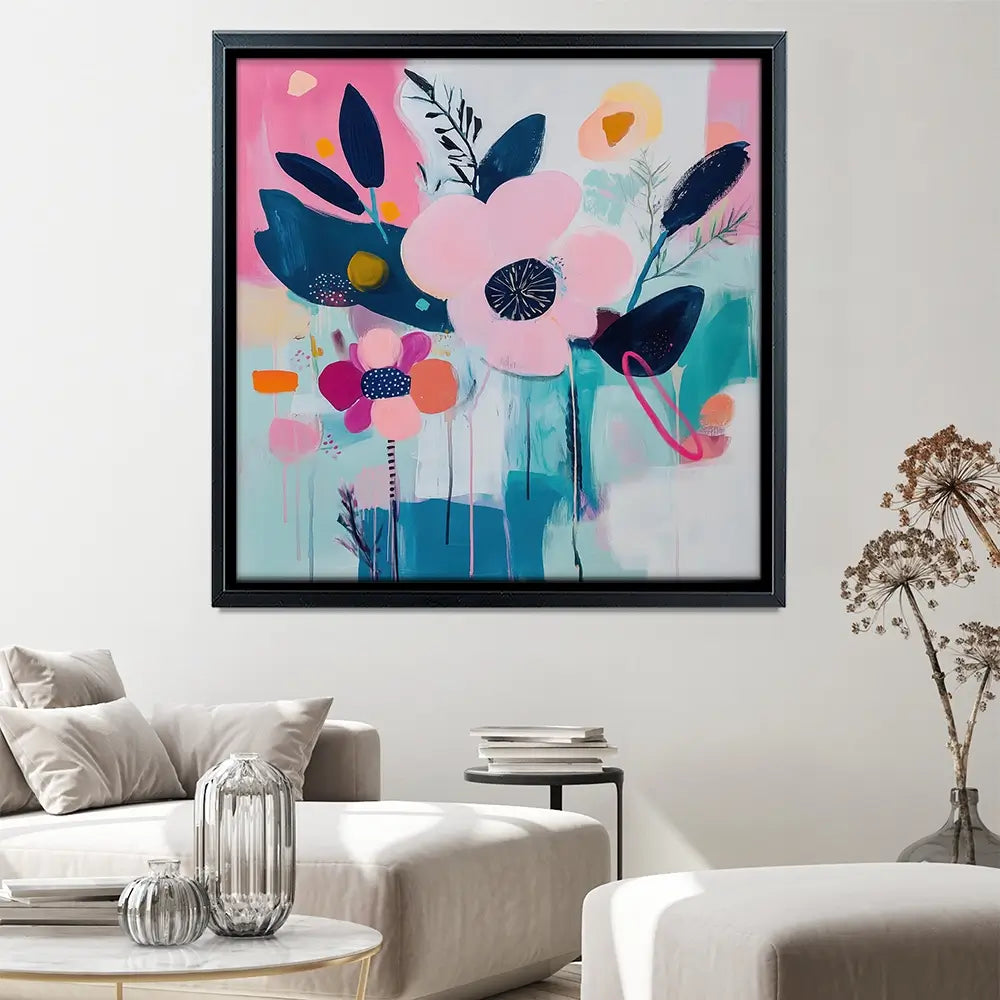 Pink Flower Pop Square Canvas Print Pink Flower Pop Square Canvas Print wall art product Tanya Ocean