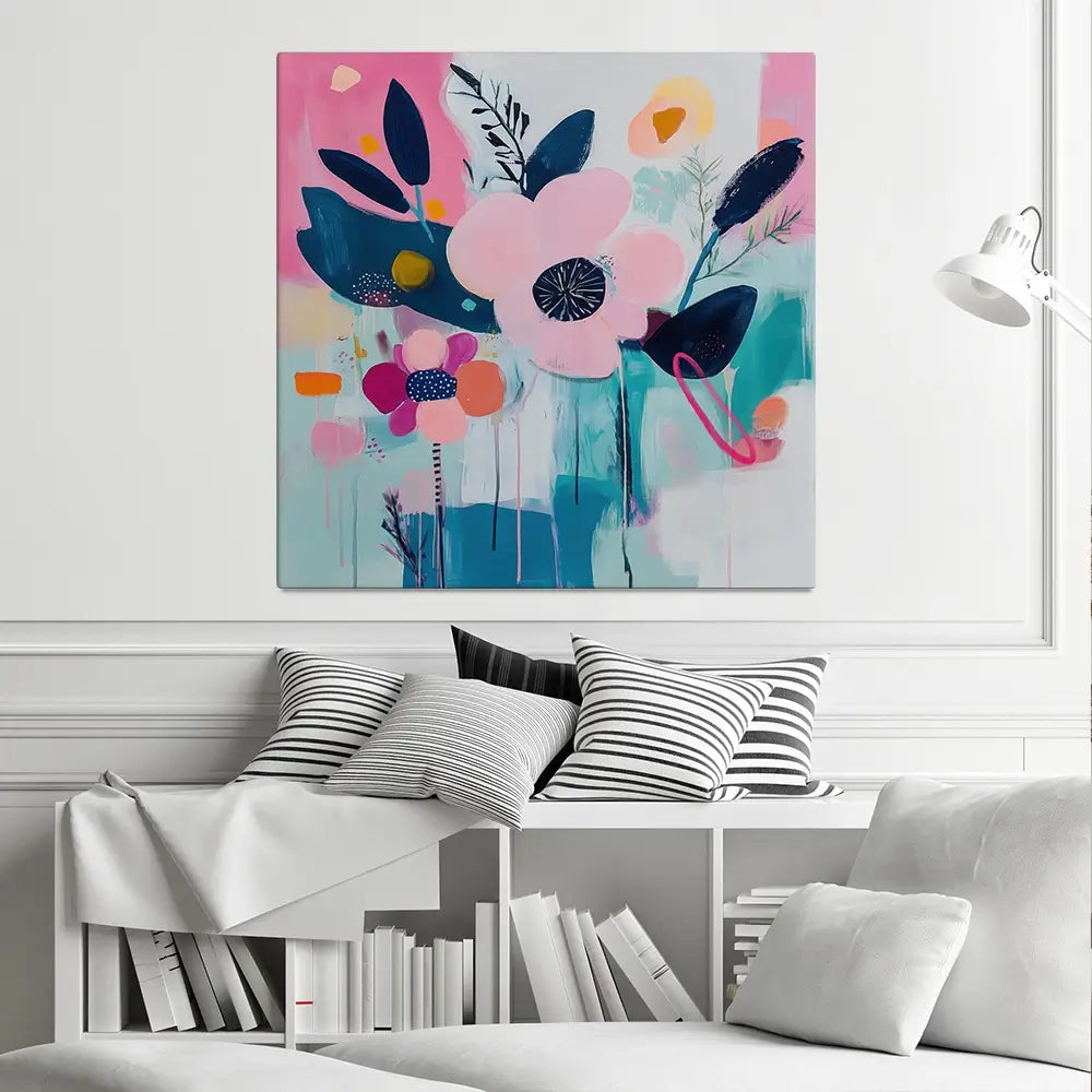 Pink Flower Pop Square Canvas Print Pink Flower Pop Square Canvas Print wall art product Tanya Ocean