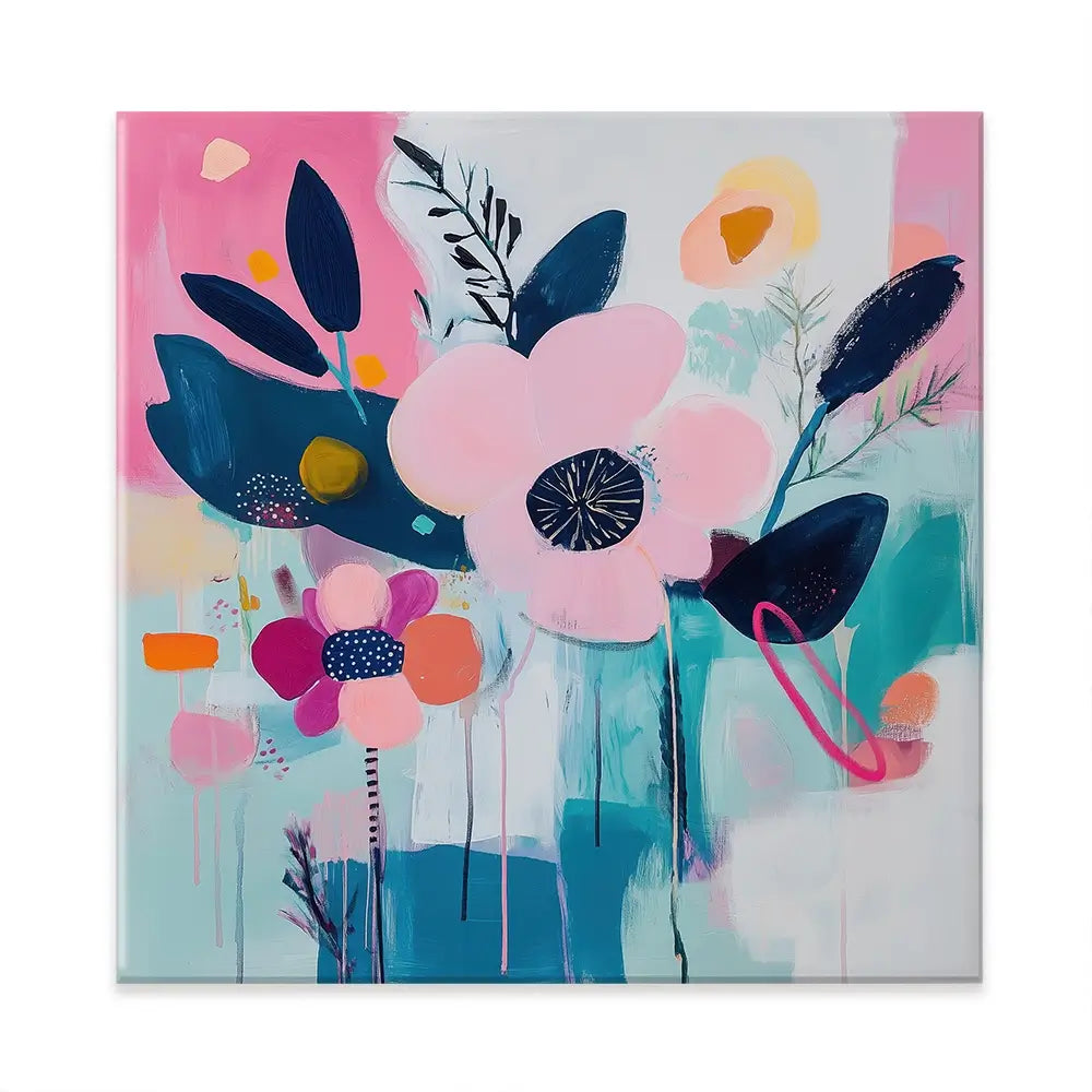 Pink Flower Pop Square Canvas Print Pink Flower Pop Square Canvas Print wall art product Tanya Ocean