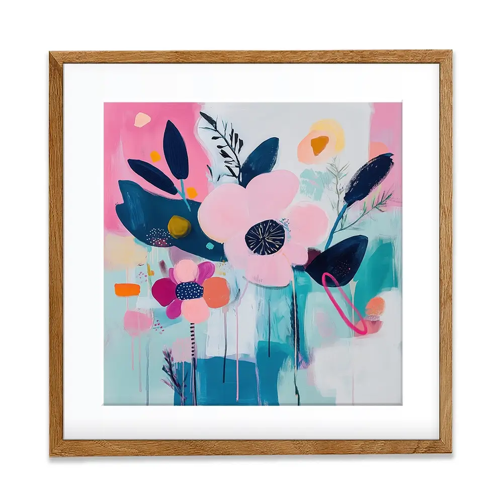 Pink Flower Pop Square Framed Art Print Pink Flower Pop Square Framed Art Print wall art product Tanya Ocean