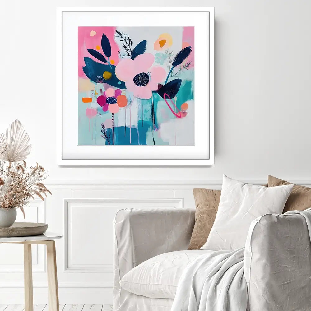 Pink Flower Pop Square Framed Art Print Pink Flower Pop Square Framed Art Print wall art product Tanya Ocean