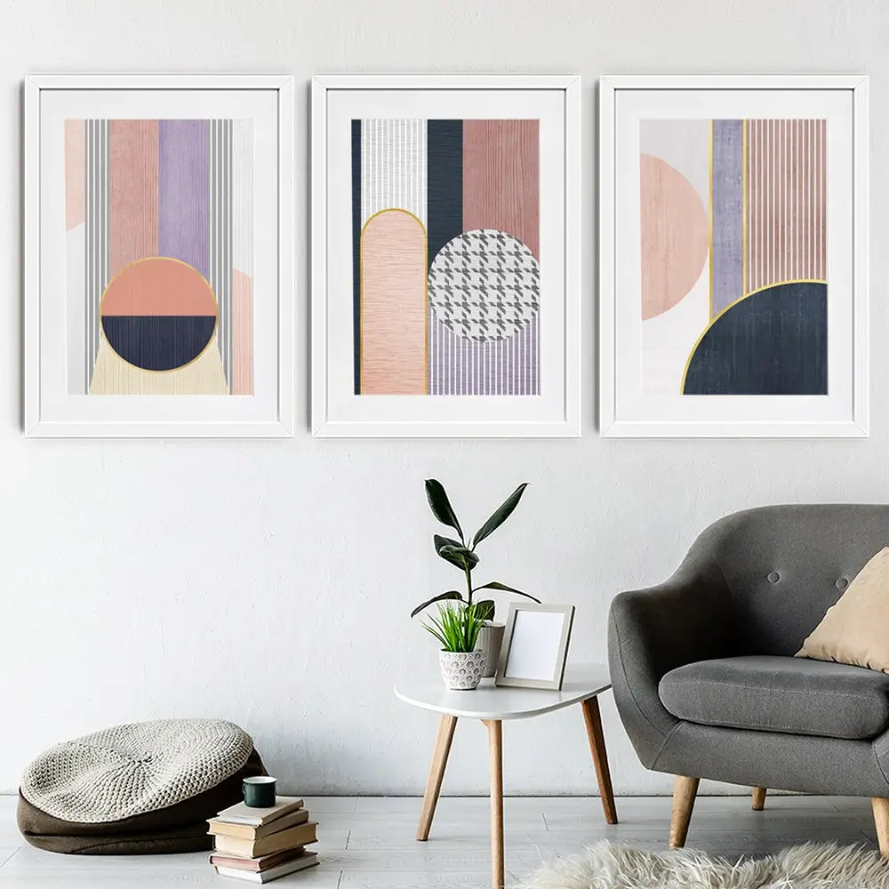 Pink Geometric Harmony Framed Art Print Trio Pink Geometric Harmony Framed Art Print Trio wall art product Treechild