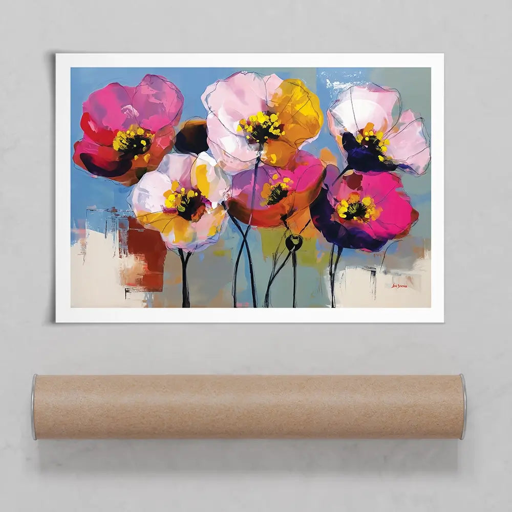 Pink Joyful Flowers Art Print Pink Joyful Flowers Art Print wall art product Leon Devenice