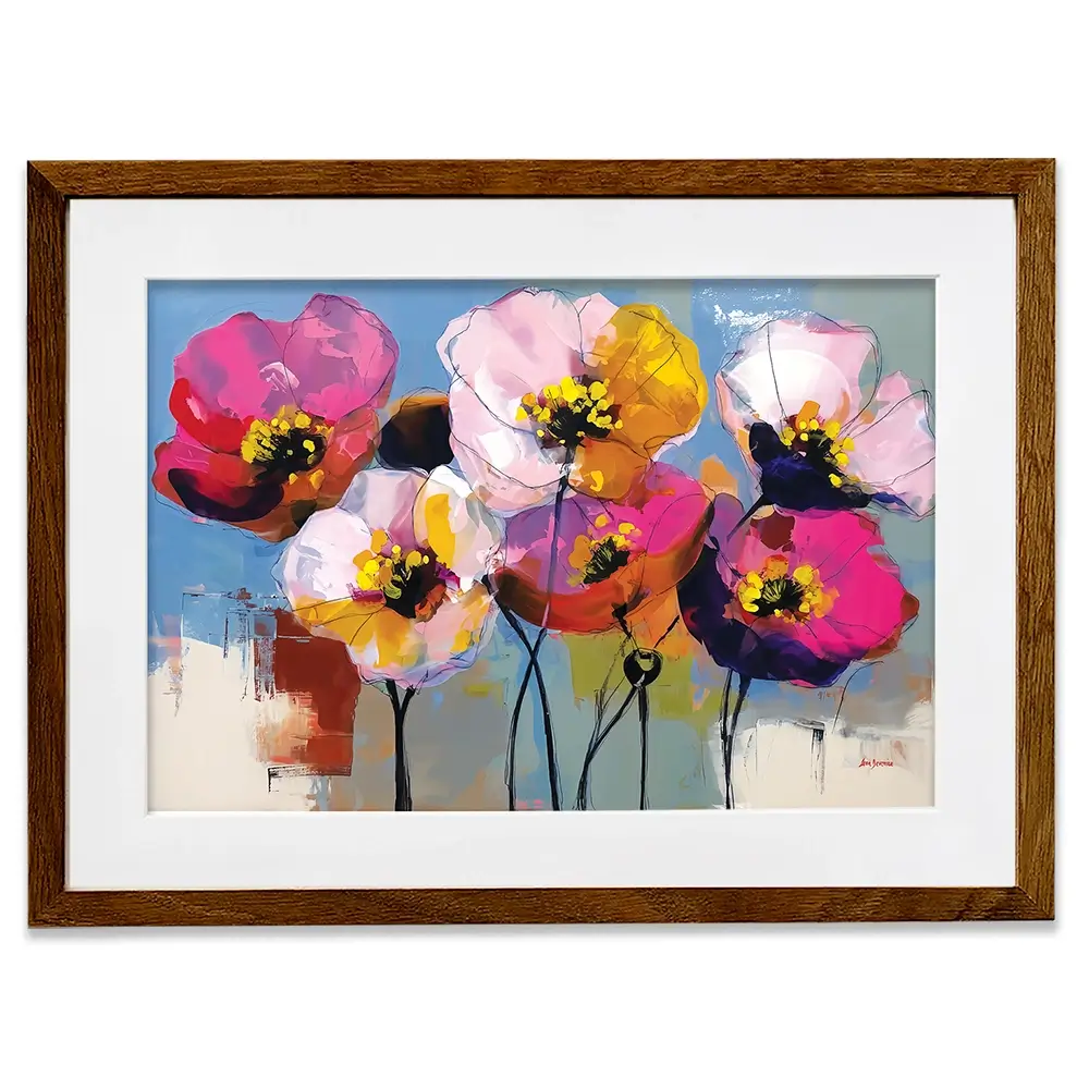 Pink Joyful Flowers Framed Art Print Pink Joyful Flowers Framed Art Print wall art product Leon Devenice