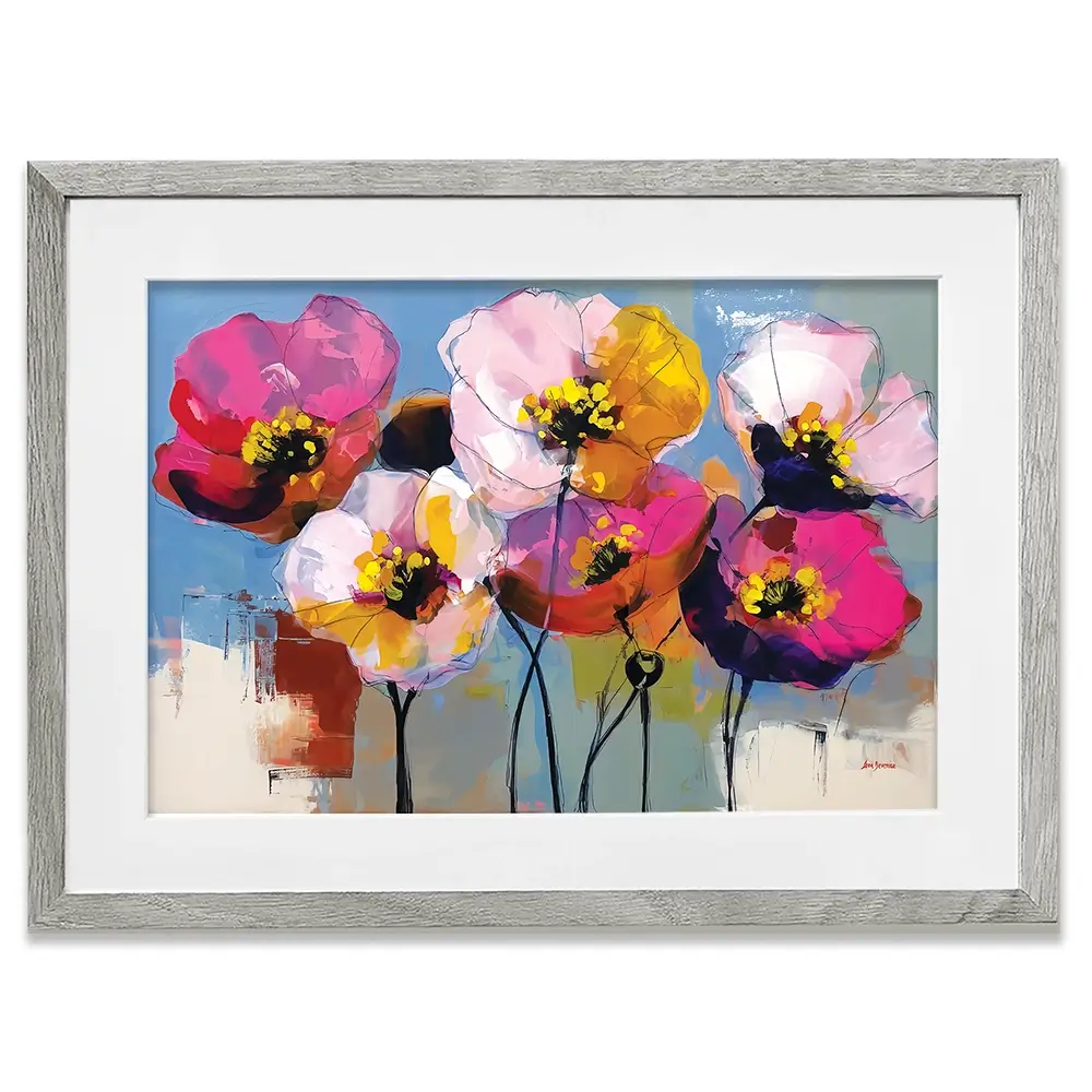 Pink Joyful Flowers Framed Art Print Pink Joyful Flowers Framed Art Print wall art product Leon Devenice