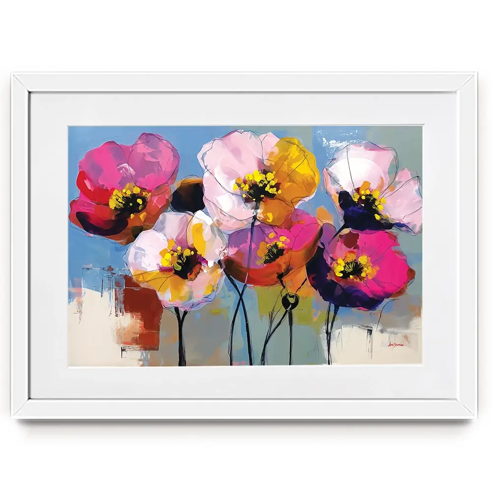 Pink Joyful Flowers Framed Art Print Pink Joyful Flowers Framed Art Print wall art product Leon Devenice